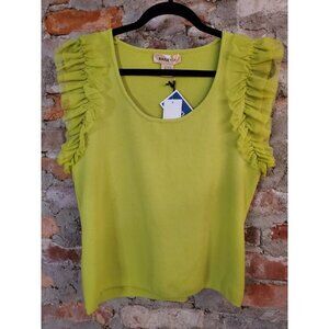 New Bailey 44 Women’s Ruffle Sleeve Knit Blouse in Green Size XL Top Shirt C